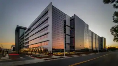 Real estate, office building at dusk